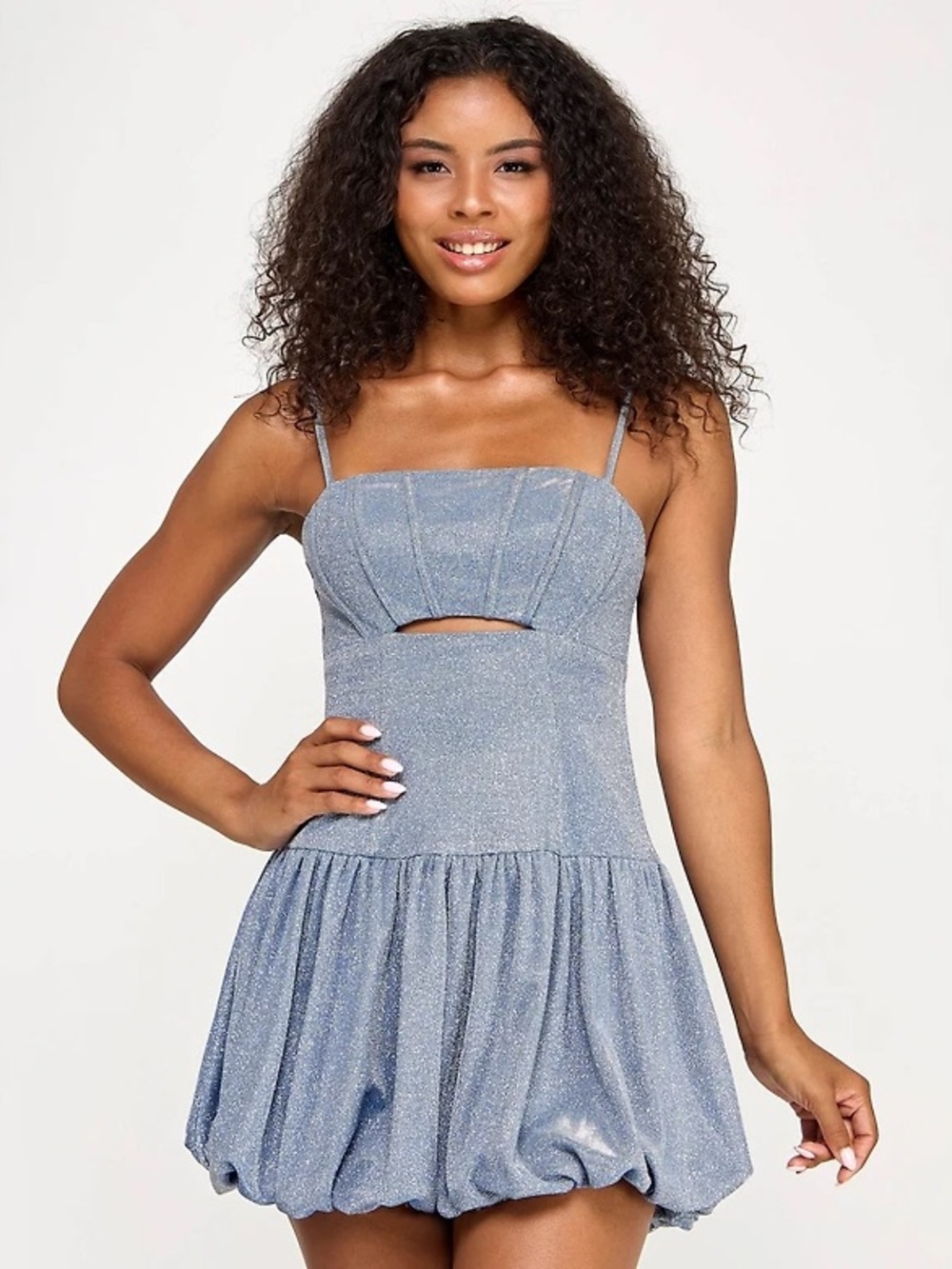 City Studio Sparkle Blue Mini Dress with Cutout
